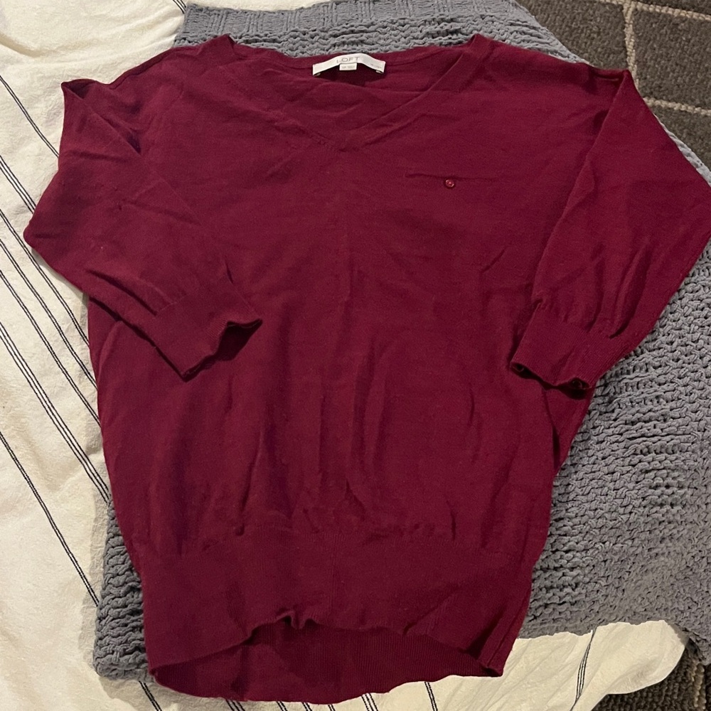 LOFT Deep Red Knit Top (Small P)